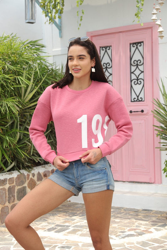 Pink Placement Print Anti Fit Crop Sweat Shirt