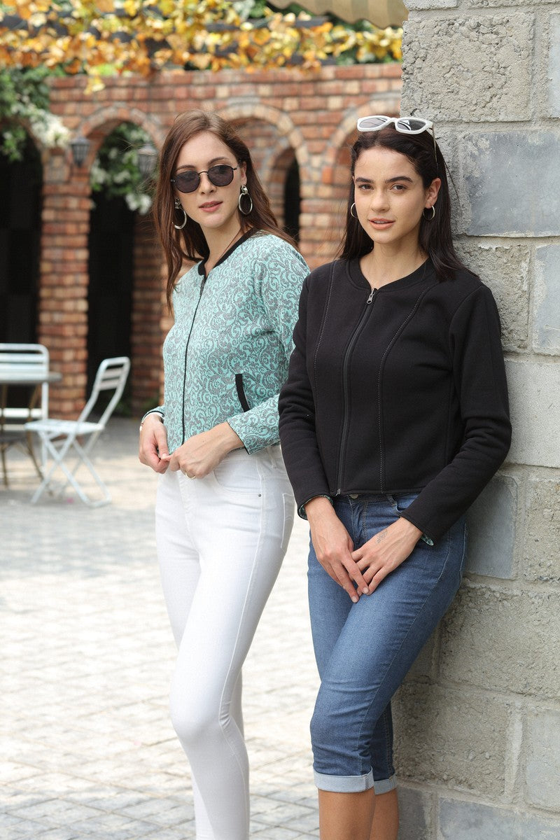 31794 - Black Green Reversible Crop Sweat Shirt