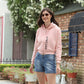 Pink Zipper Anti Fit Crop Sweat Shirt With Hood