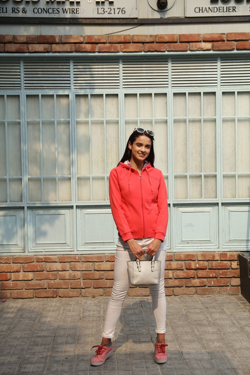 Carrot Pink Zipper Hoodie Sweat Shirt