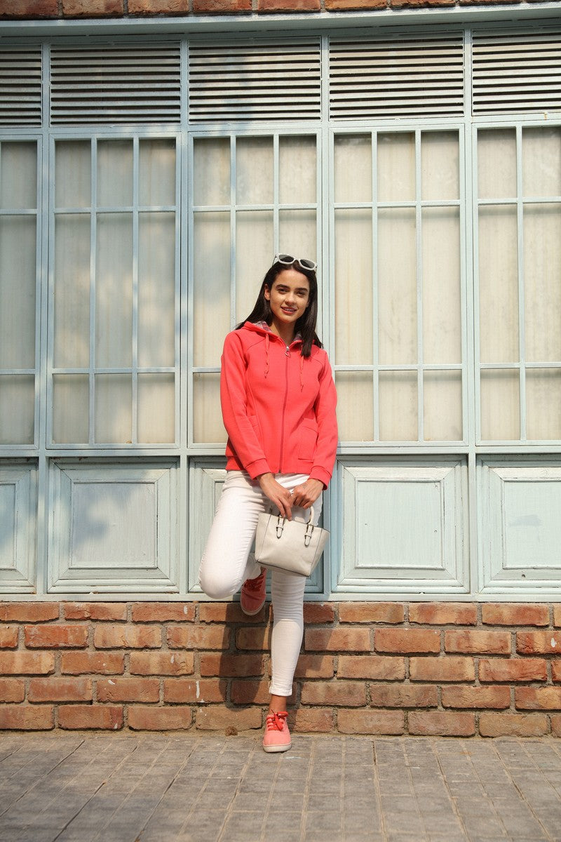 Carrot Pink Zipper Hoodie Sweat Shirt