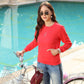 Red Basic Round Neck Sweat Shirt With Pockets