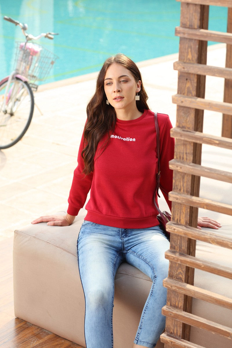 31671 - Maroon Basic Round Neck Sweat Shirt