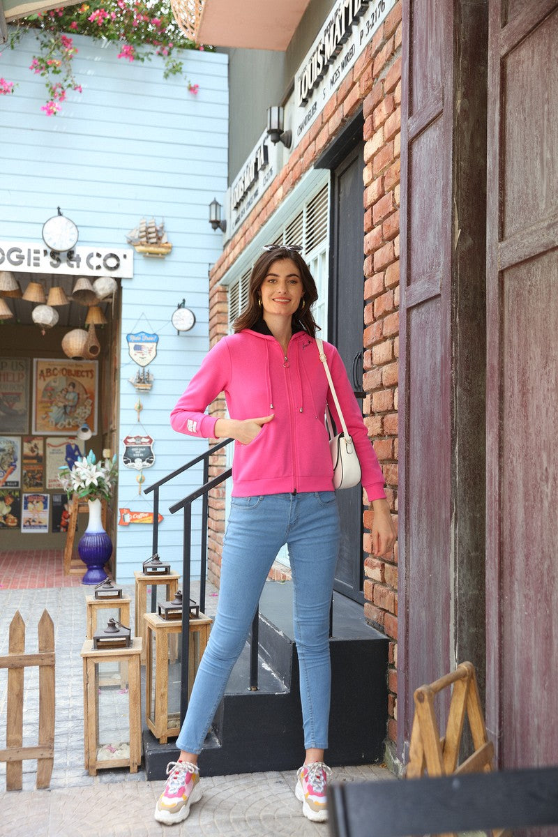 Pink Full Zipper Hoodie Sweat Shirt