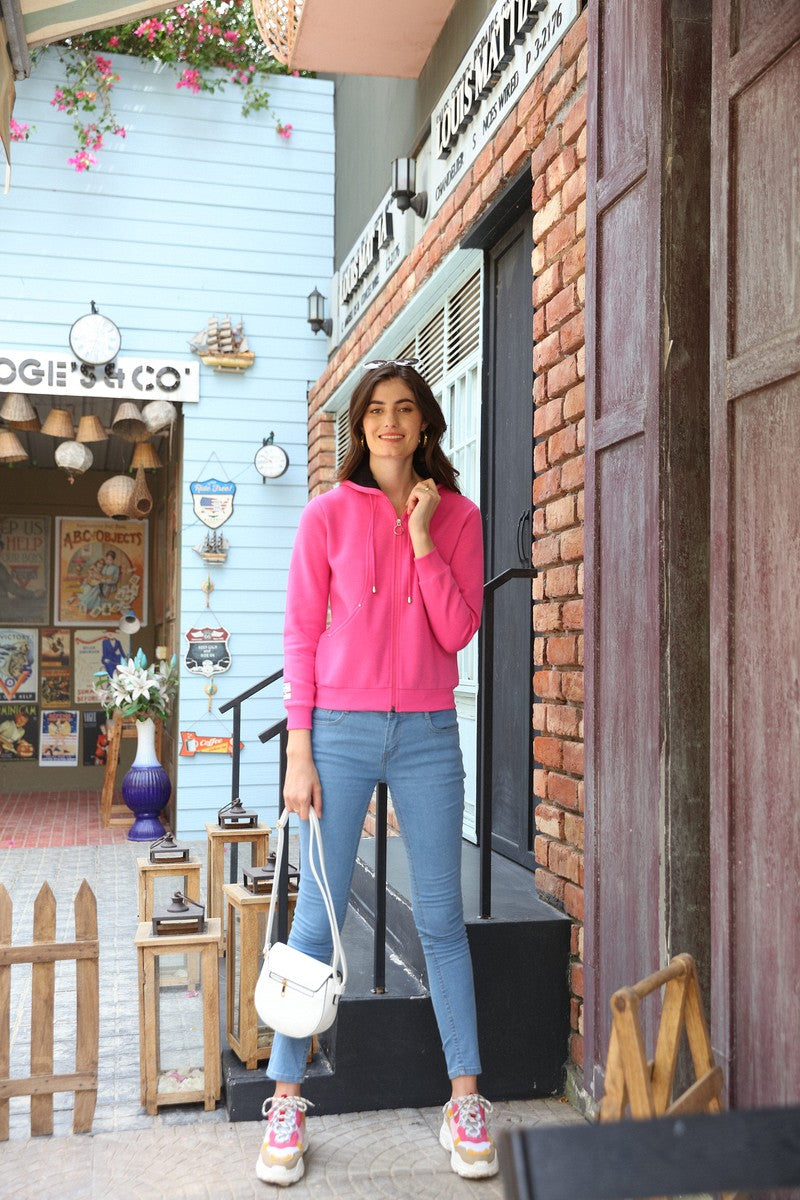 Pink Full Zipper Hoodie Sweat Shirt