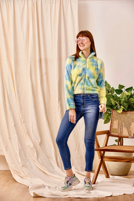 Yellow Fur Crop Sweat Shirt