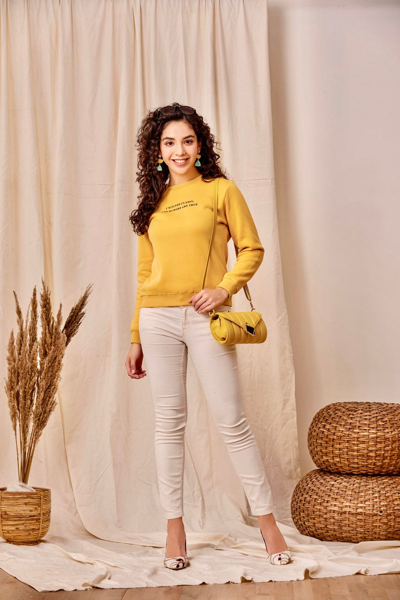 Gold Basic Slogan Print Sweat Shirt