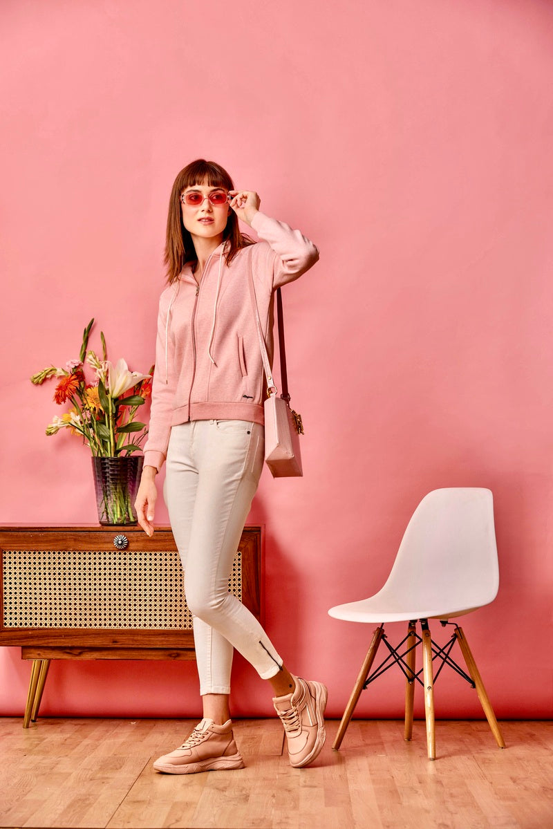 Pink Zipper Hoodie Sweat Shirt