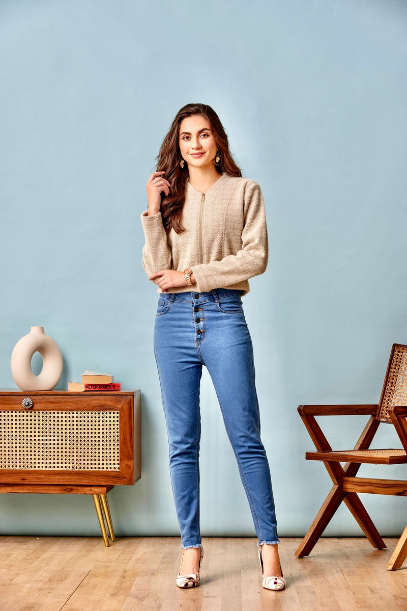 32770 - Coffee Brown Zipper Crop Sweat Shirt