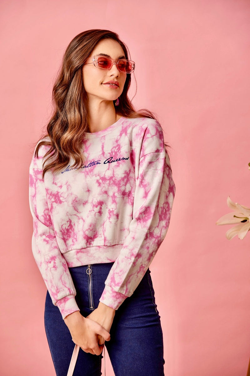 32605 - Pink Tie Dye Anti Fit Crop Sweat Shirt