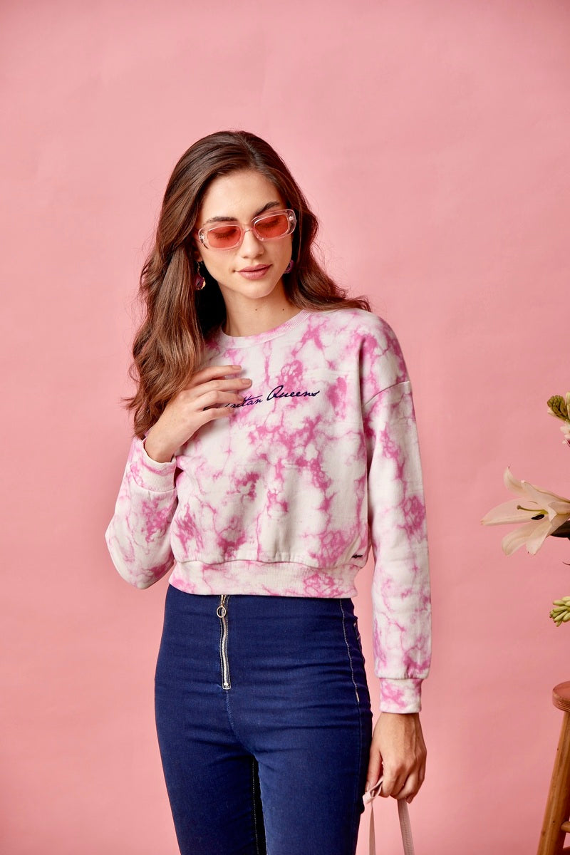 32605 - Pink Tie Dye Anti Fit Crop Sweat Shirt