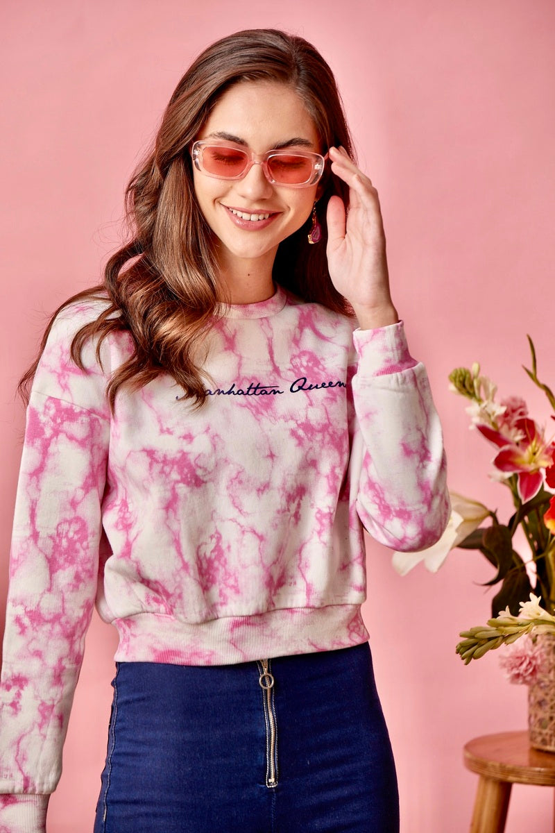 32605 - Pink Tie Dye Anti Fit Crop Sweat Shirt