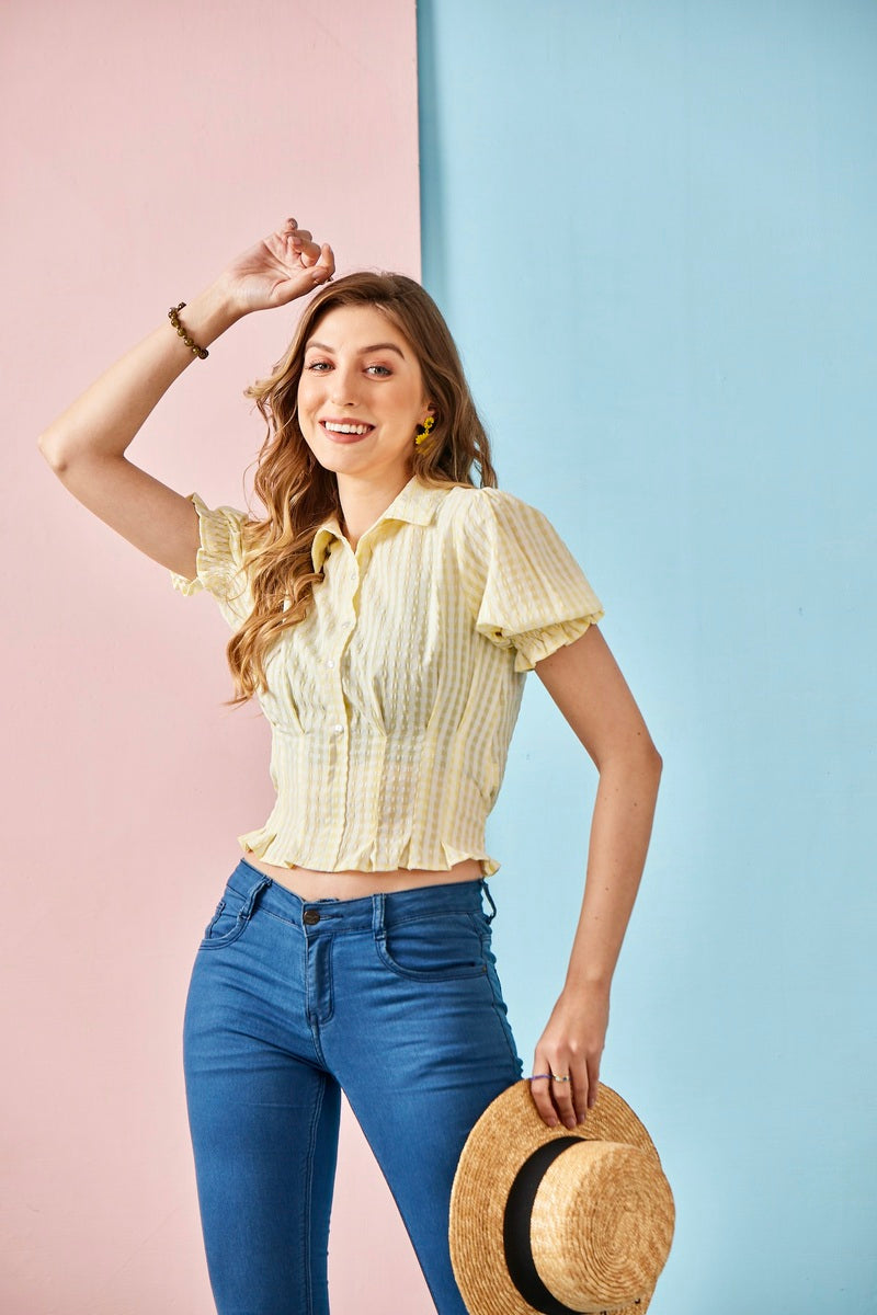 Yellow Woven Crop Top