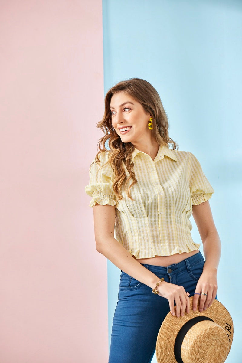 Yellow Woven Crop Top