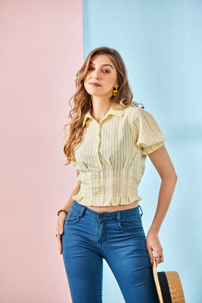 Yellow Woven Crop Top