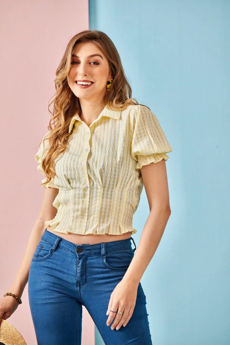 Yellow Woven Crop Top