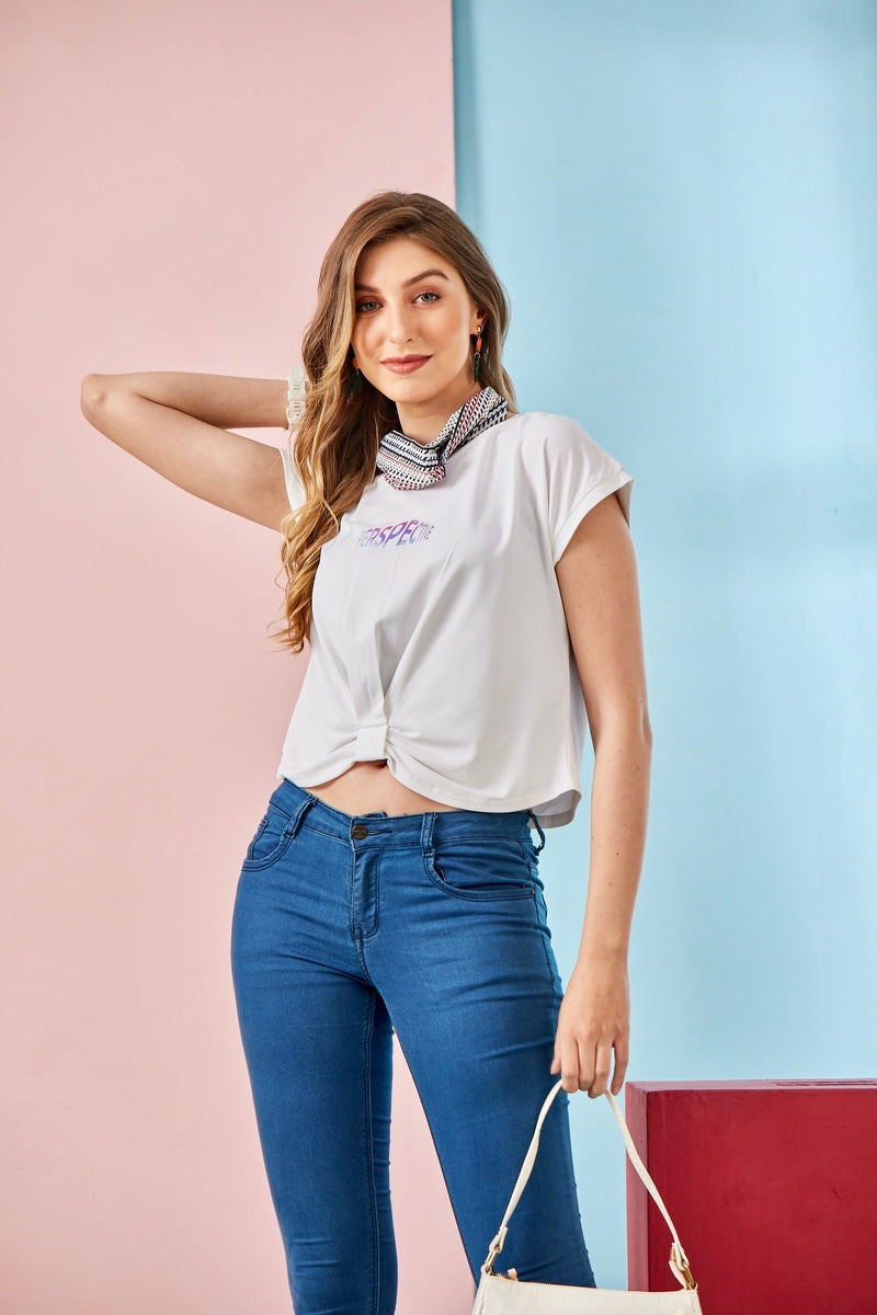 Off White Gathered Bottom Crop Top