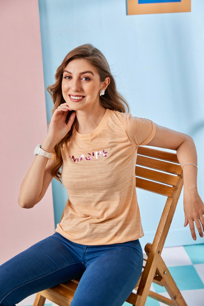 Peach Slogan Top