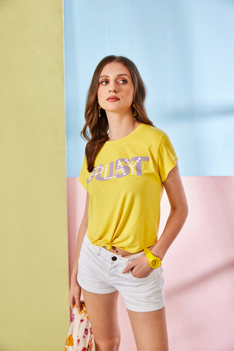 Gold Just Play Knotted Crop Top