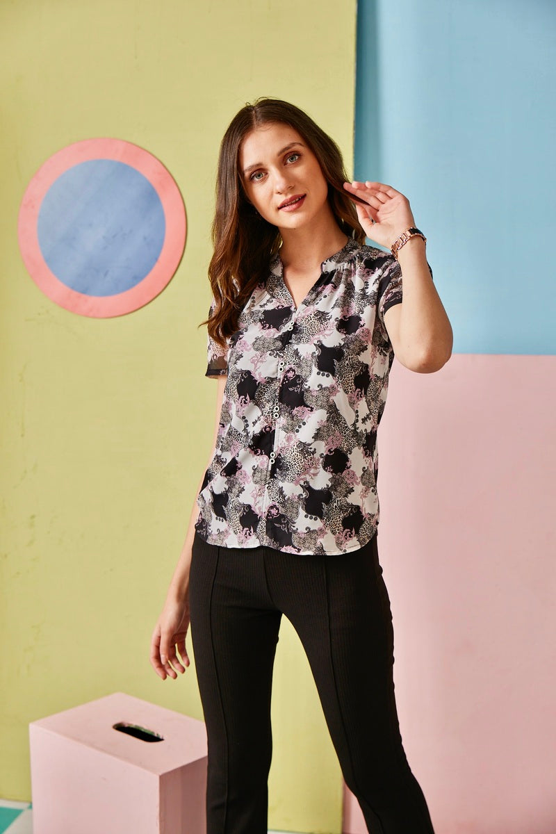 Black Woven Printed Top