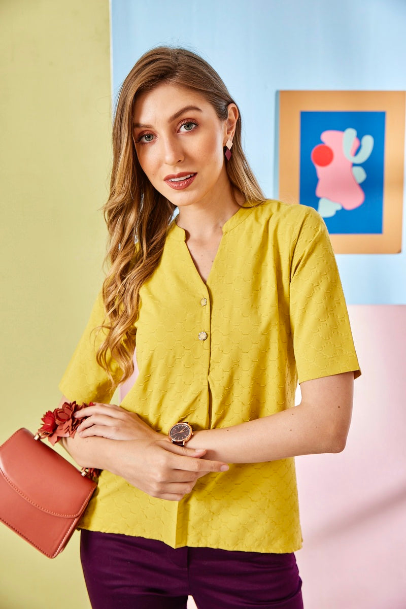 Mustard Embossed Fabric Top