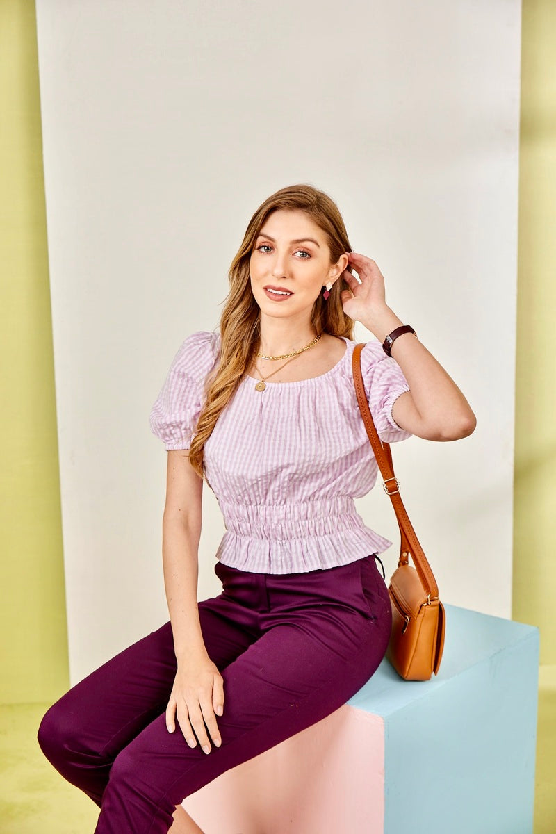 Lavender Woven Elasticated Bottom Crop Top