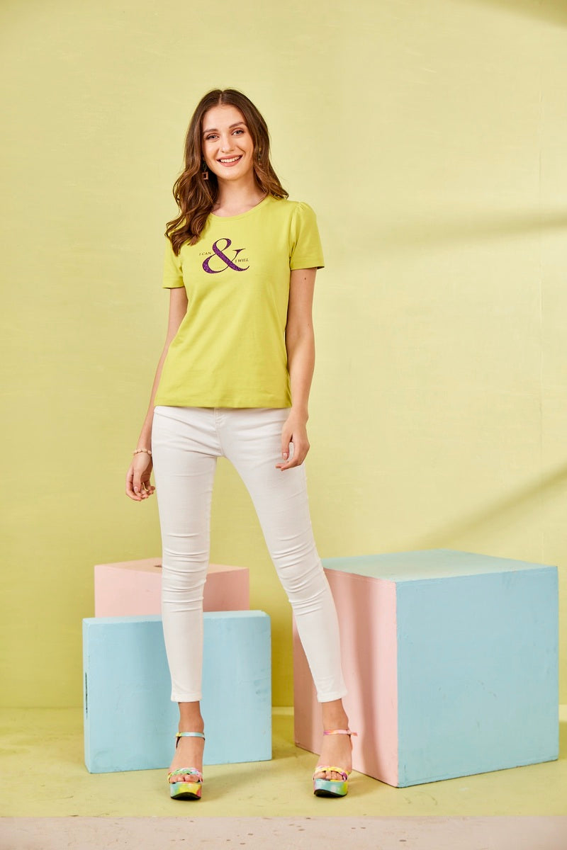 Lime Green Slogan Top