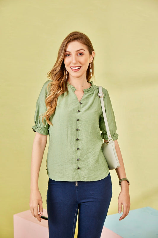 Green Woven Crush Top