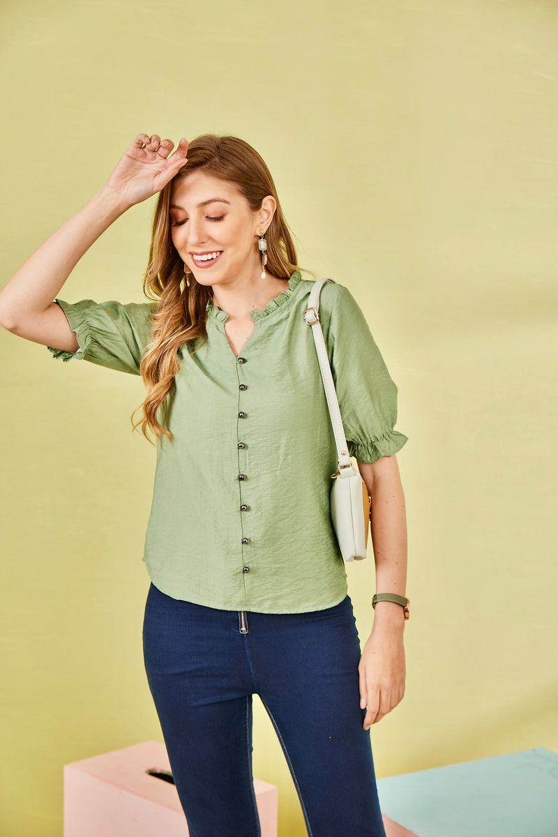 Green Woven Crush Top