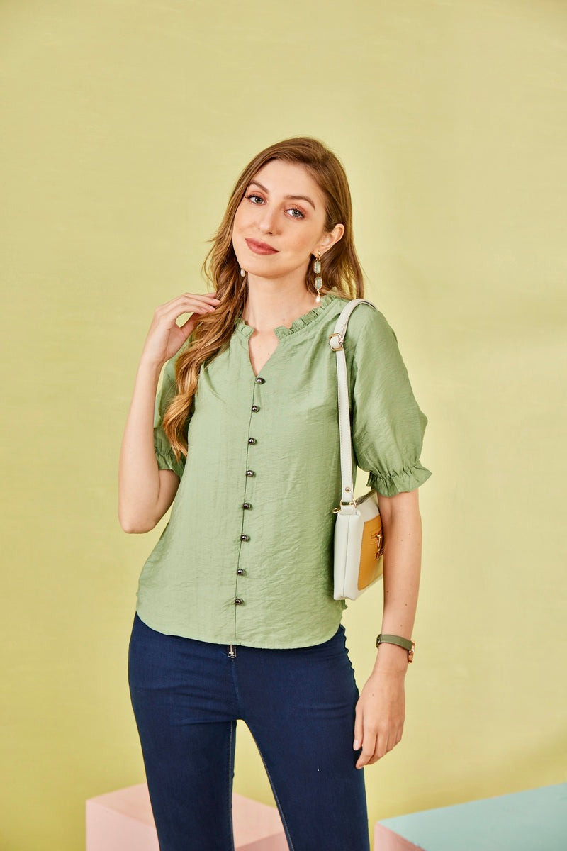 Green Woven Crush Top