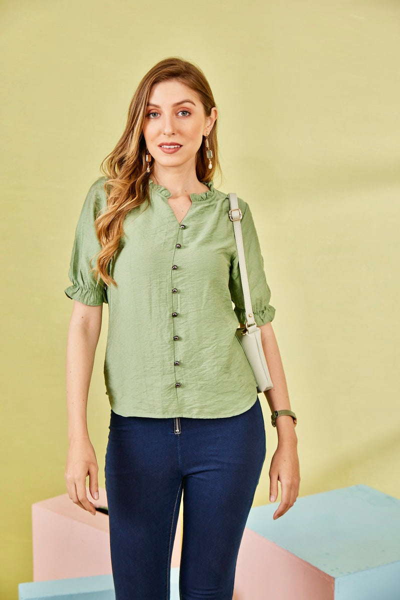 Green Woven Crush Top
