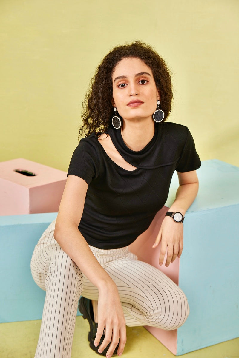 Black Self Jacquard Crop Top