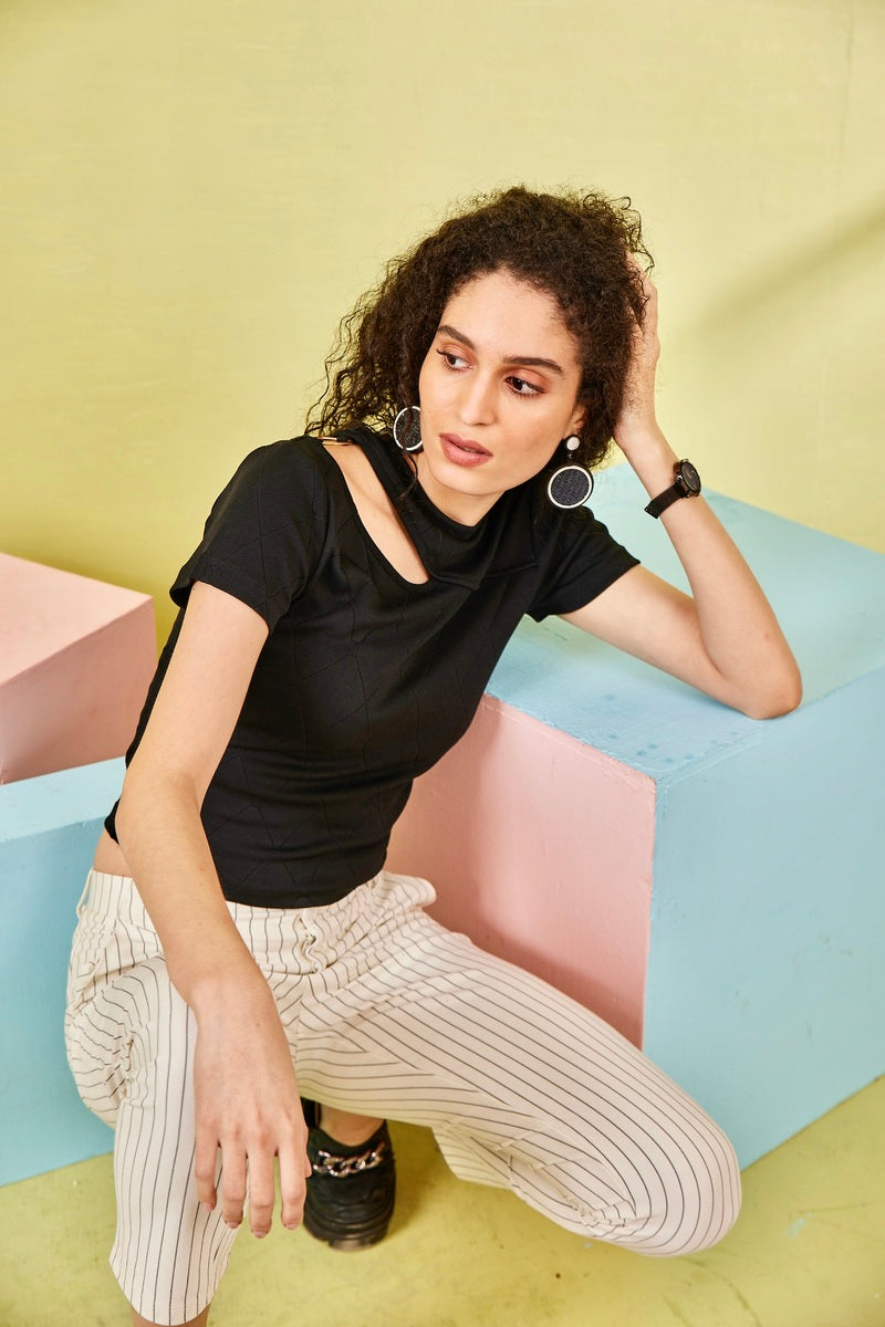 Black Self Jacquard Crop Top