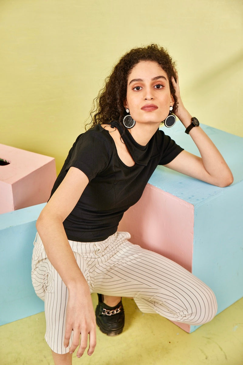 Black Self Jacquard Crop Top