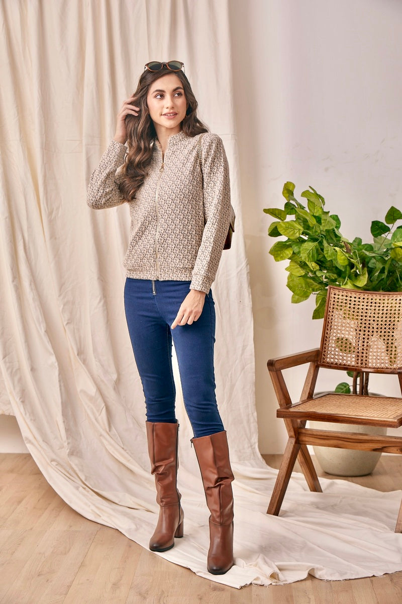 32781 - Coffee Brown Zipper Sweat Shirt