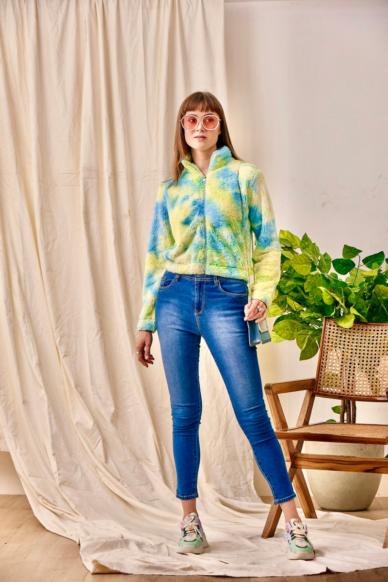 Yellow Fur Crop Sweat Shirt