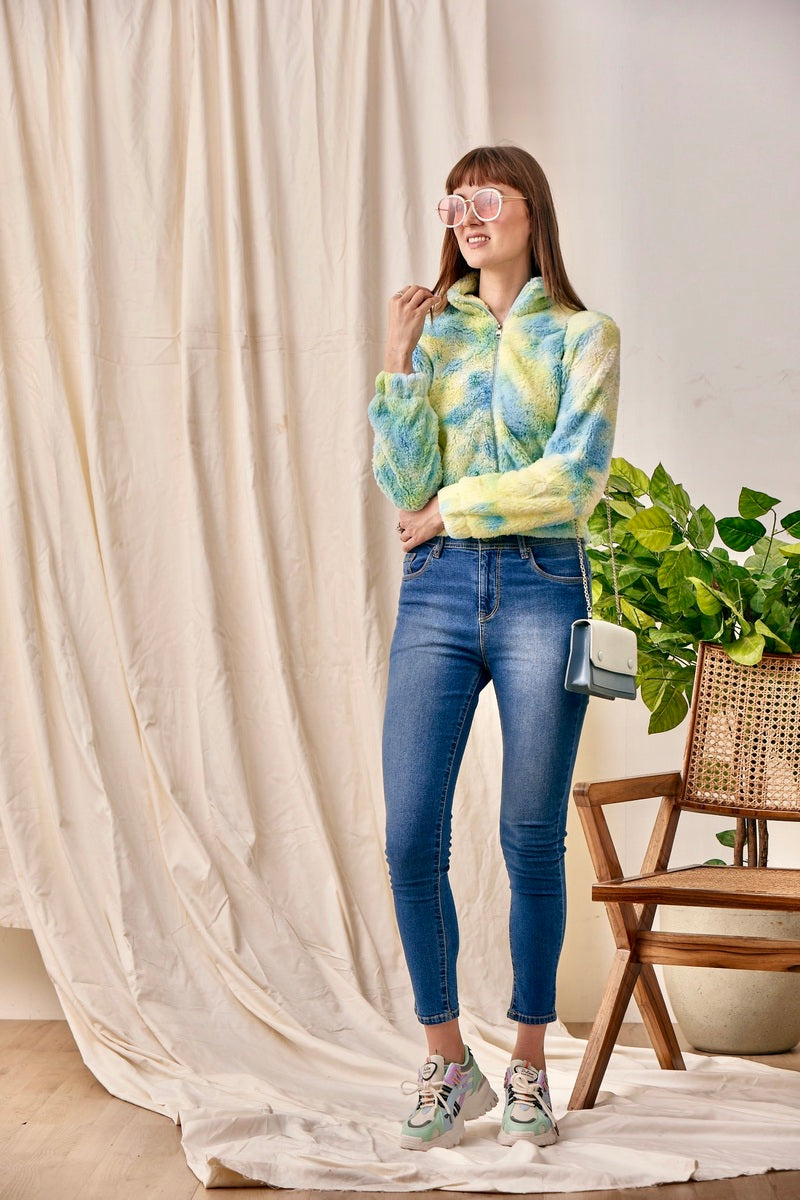 Yellow Fur Crop Sweat Shirt