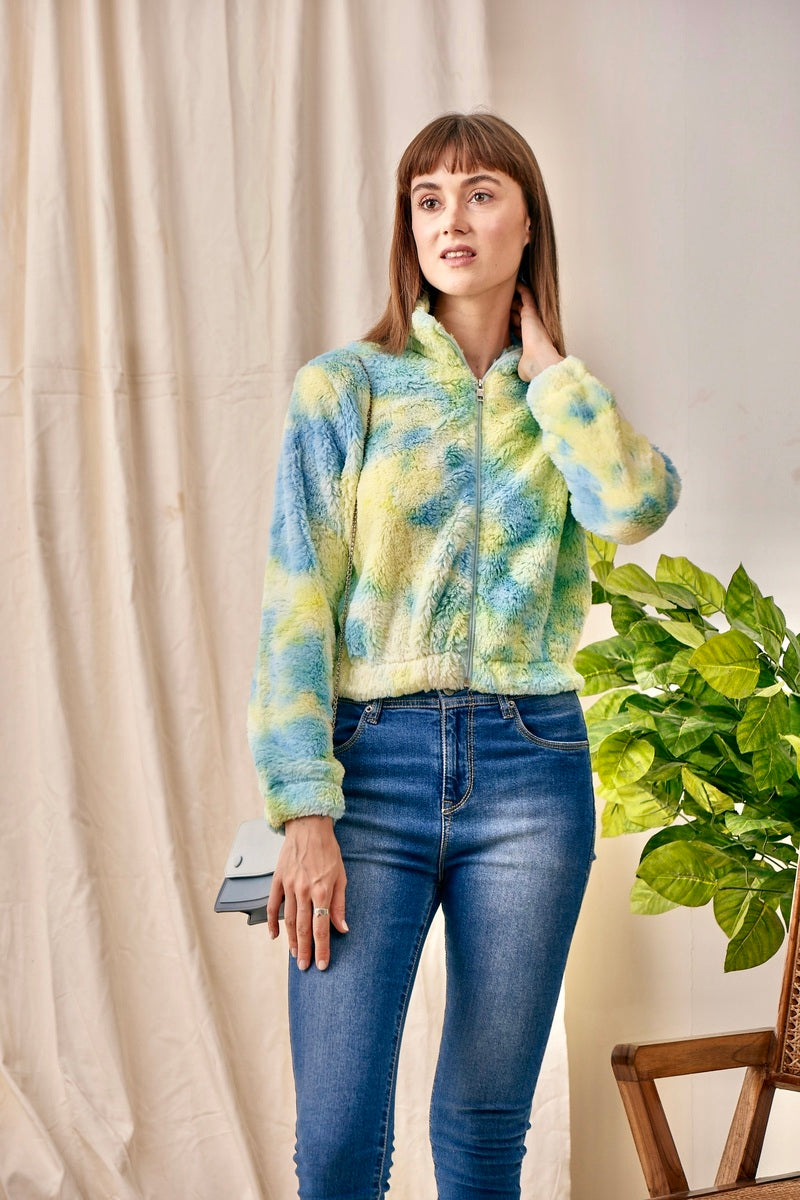 Yellow Fur Crop Sweat Shirt