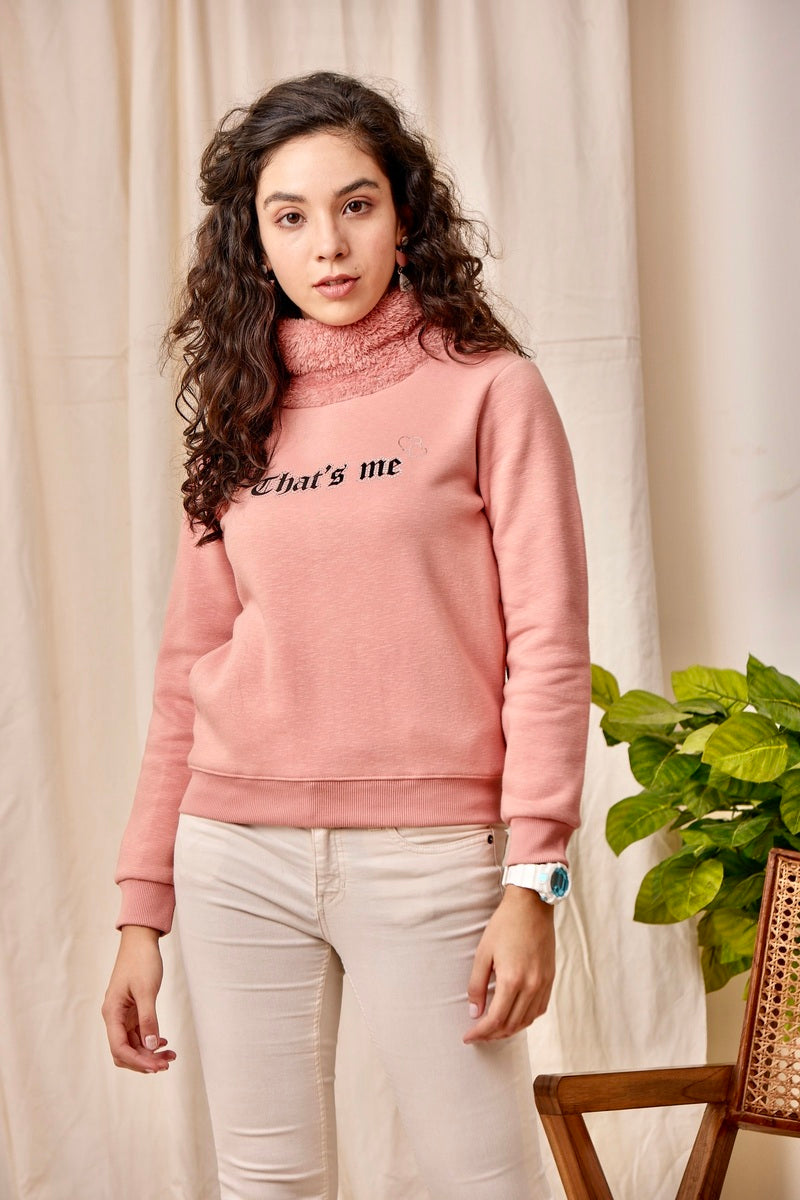 Pink High Neck Sweat Shirt