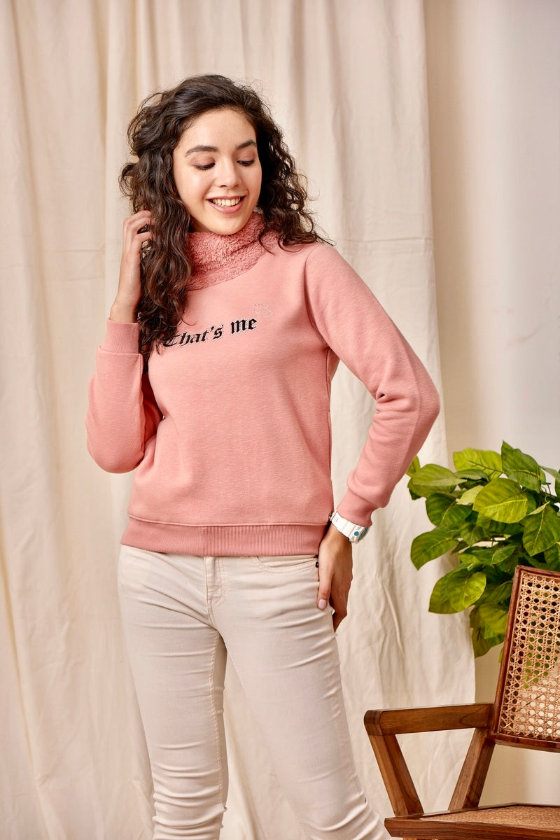 Pink High Neck Sweat Shirt