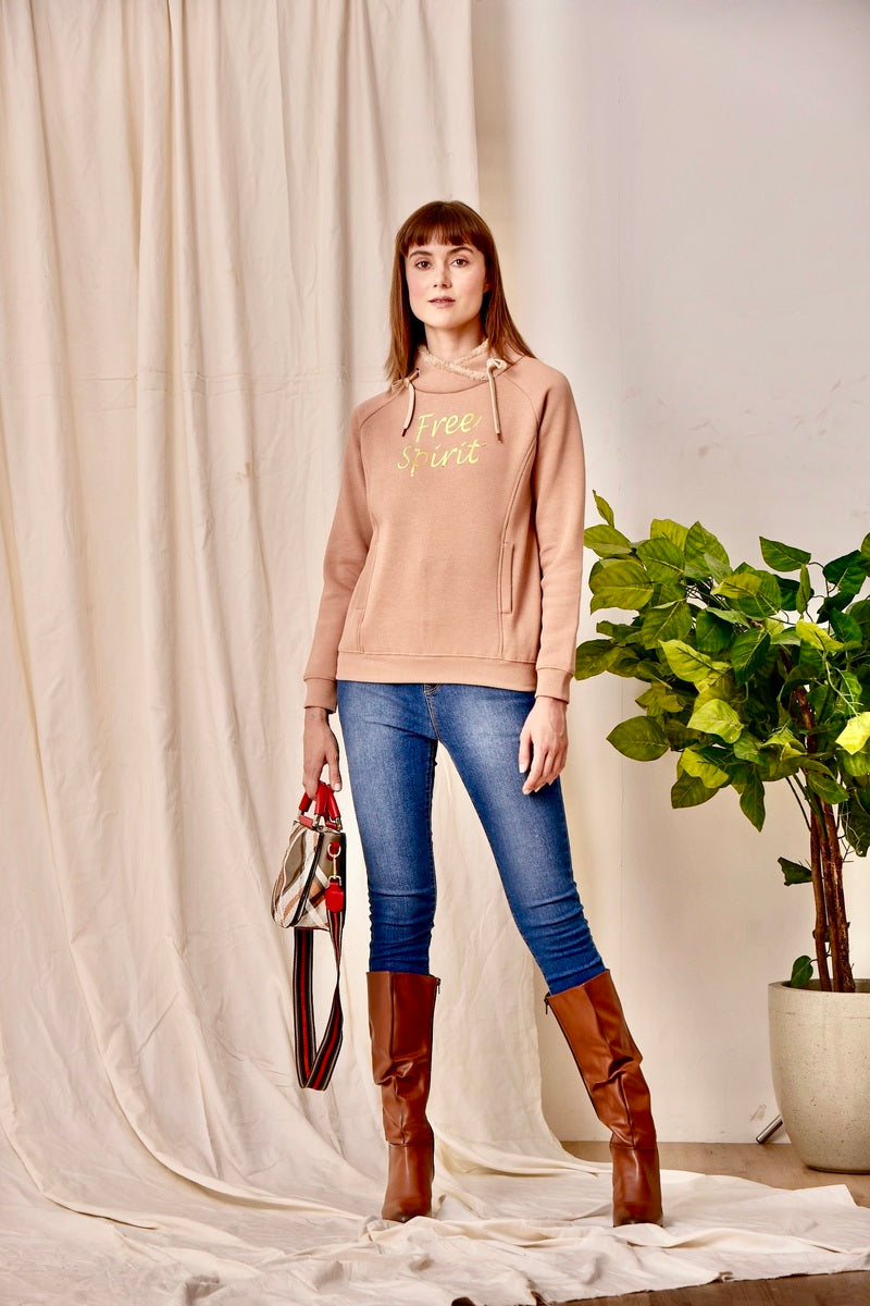 Light Brown Slogan Print Sweat Shirt