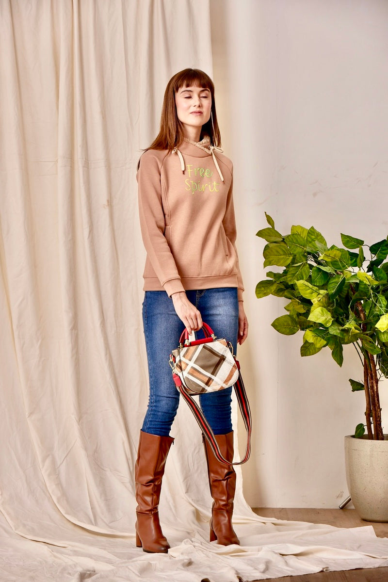 Light Brown Slogan Print Sweat Shirt