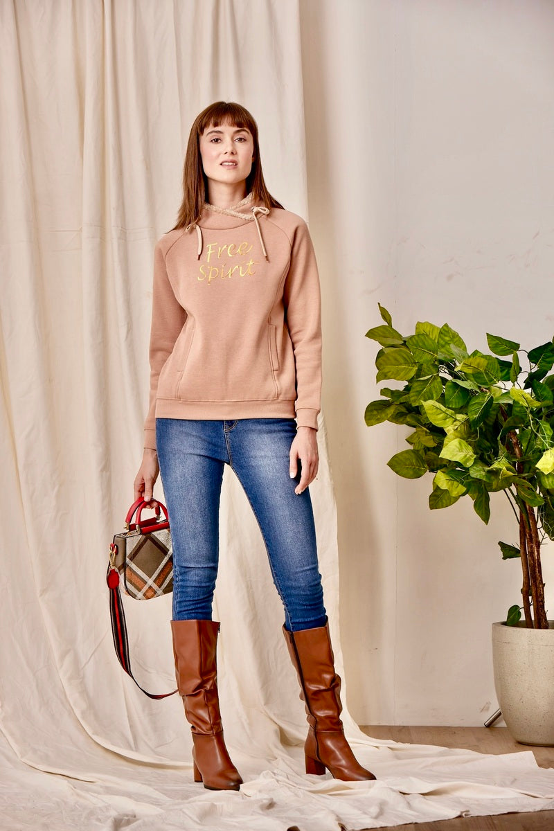 Light Brown Slogan Print Sweat Shirt