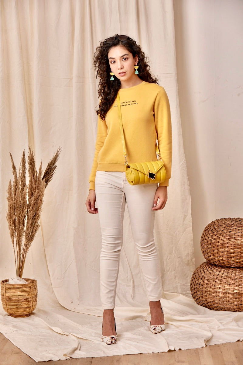 Gold Basic Slogan Print Sweat Shirt