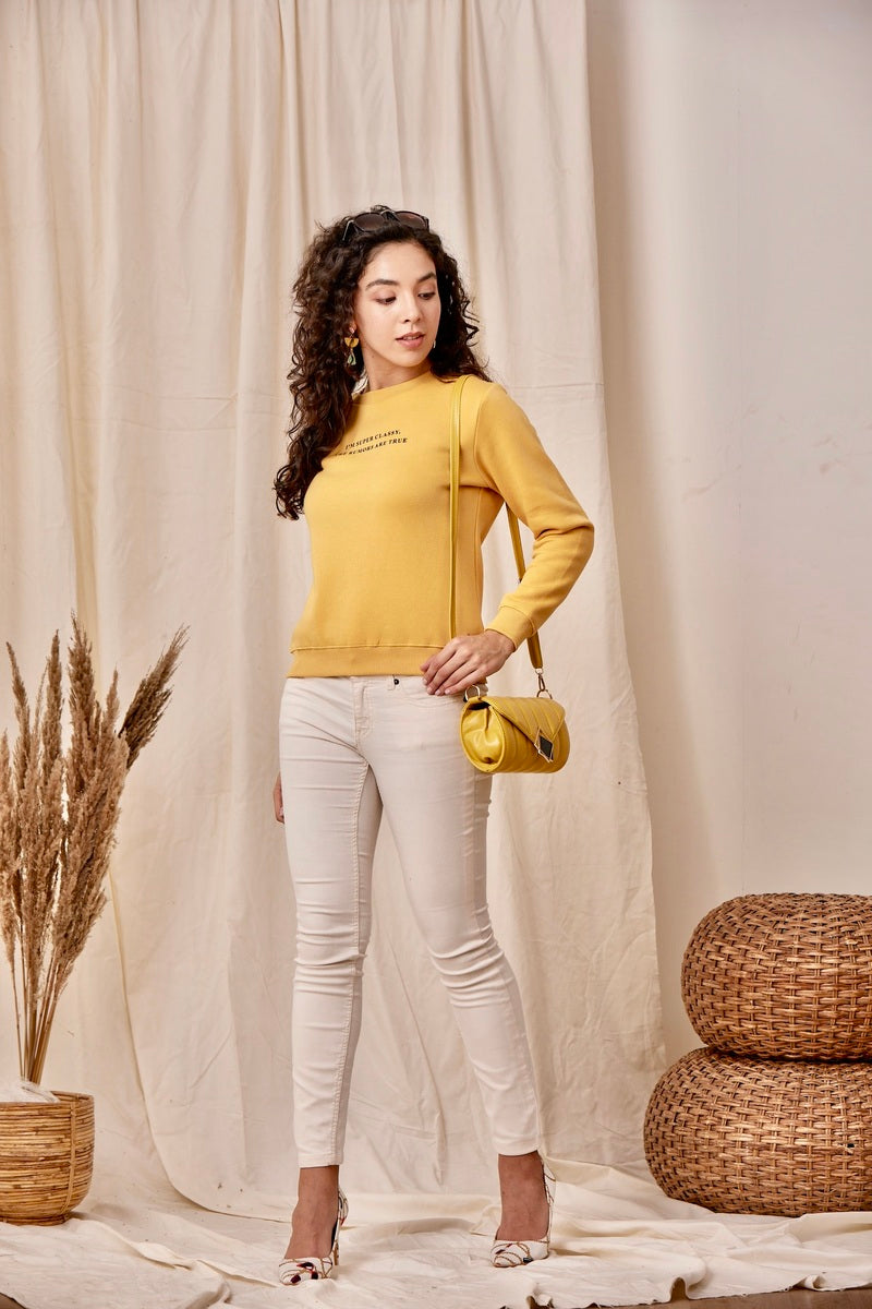 Gold Basic Slogan Print Sweat Shirt