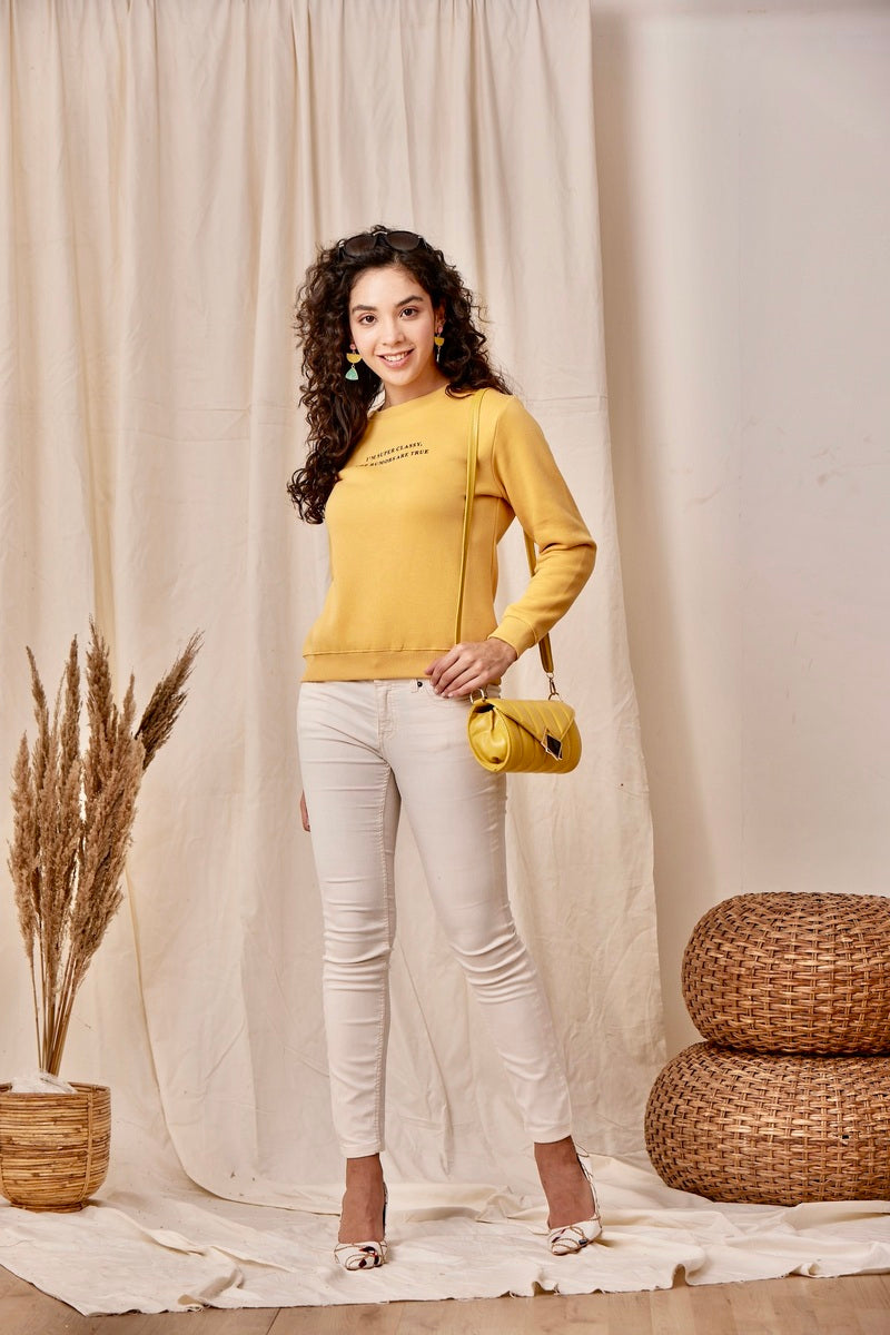 Gold Basic Slogan Print Sweat Shirt