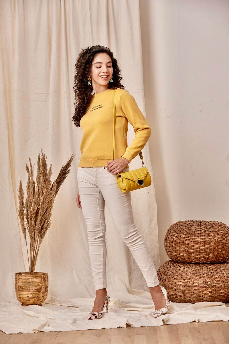 Gold Basic Slogan Print Sweat Shirt