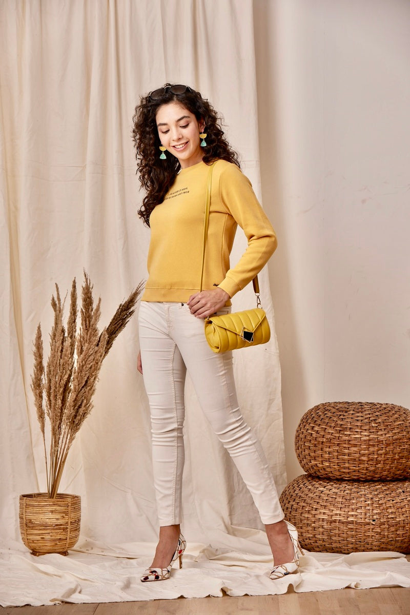 Gold Basic Slogan Print Sweat Shirt