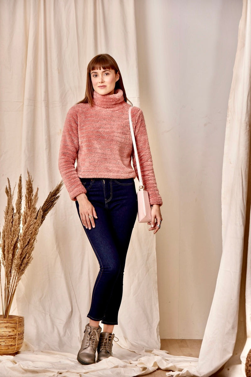 Pink High Neck Crop Sweat Shirt