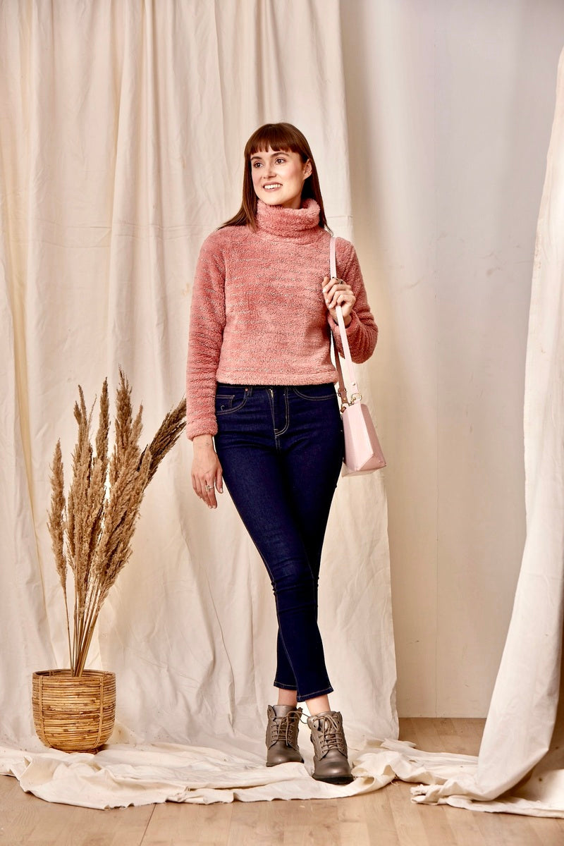 Pink High Neck Crop Sweat Shirt